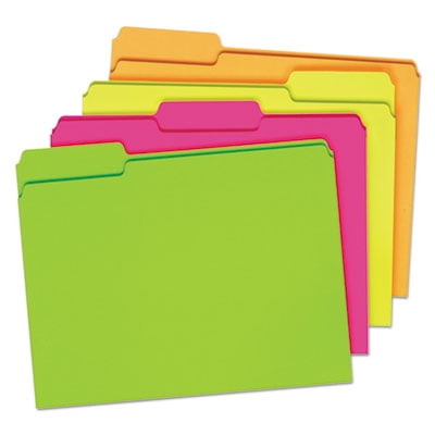 Glow File Folders, 1/3-cut Tabs: Assorted, Letter Size, 0.75' Expansion, Assorted Colors, 24/pack