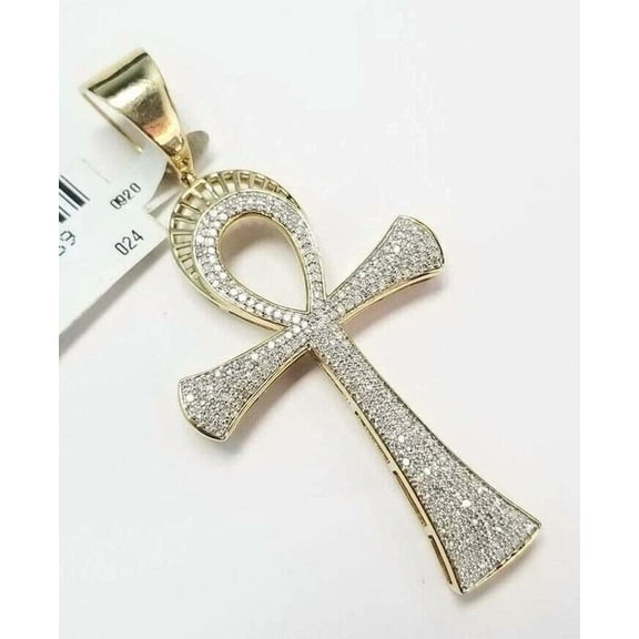 2.00Ct Round Cut Moissanite Ankh Cross Pendant 14K Yellow Gold Plated Silver