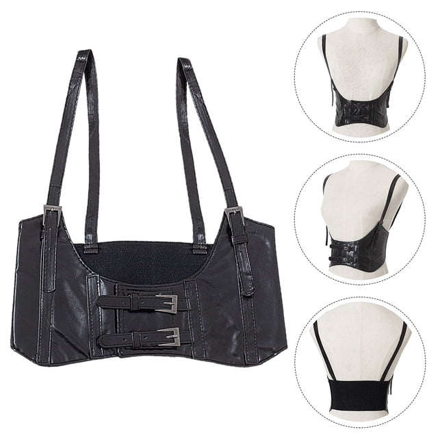 WEUVEB 1Ud Corset Corset De Cuero PU Negro Steampunk Para Mujer Con Cinturón De