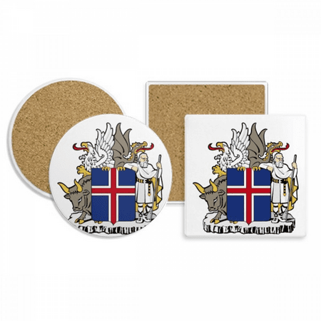 

Iceland Europe National Emblem Coaster Cup Mug Holder Absorbent Stone Cork Base Set