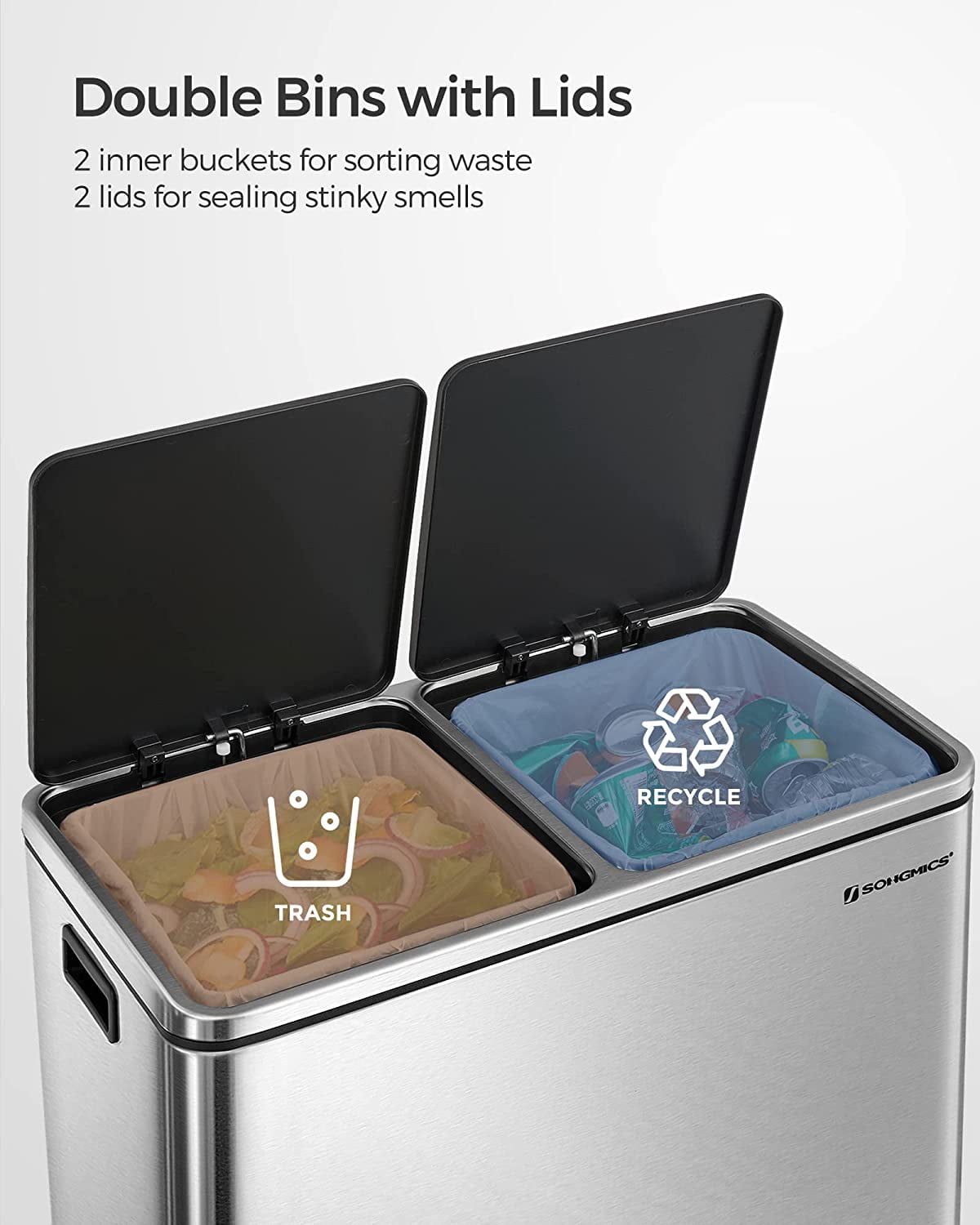 SONGMICS Trash Can, 2 x 8-Gallon Garbage Can for Kitchen, with 15 Trash Bags,  2 Compartments - Refrigerators & Freezers, Facebook Marketplace