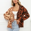 thumbnail image 3 of SWSMCLT Women's Long Sleeve Chunky Sweater V Neck Casual Cozy Baggy Knit Cardigan Sweater Cheetah Color Block Button Up Brown Medium, 3 of 4