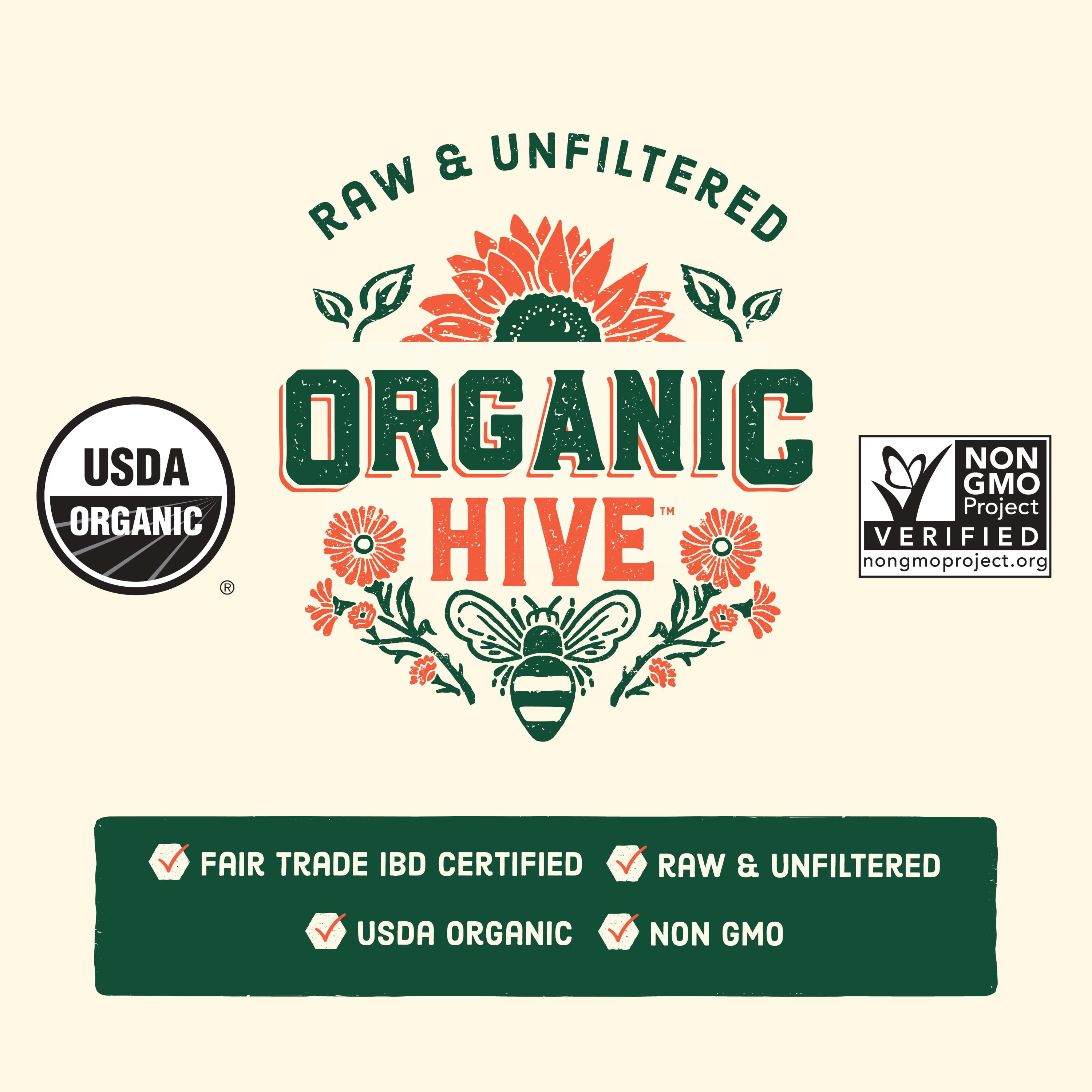 (6 pack) Local Hive Organic Honey, Raw and Unfiltered Honey, USDA Certified, 12 oz