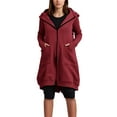 thumbnail image 3 of ZQGJB Long Hoodie Coat for Women Casual 2025 Full Zip up Long Sleeve Hooded Pullover Sweatshirts Loose Fit Color Block Sherpa Fleece Lined Jacket with Pockets Red S, 3 of 10