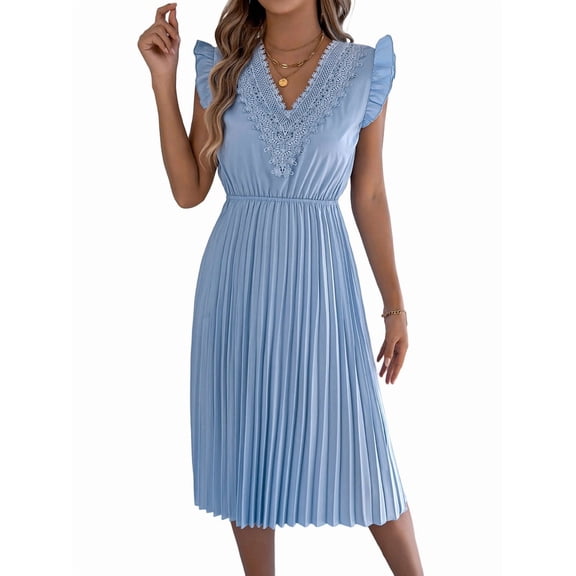 Women Summer Elegant Ruffle Sleeve Dress Semi Formal Boho Outfits Light Blue XL