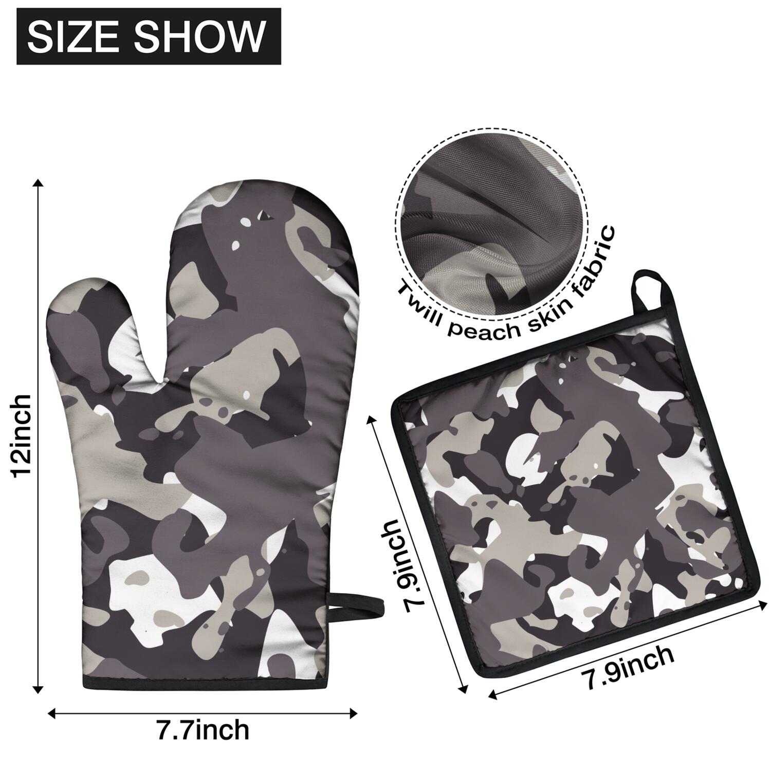 Camouflage Oven Mitts and Pot Holders Set Of 4, Heat Resistant Kitchen Gloves with Non-Slip Grip, Hanging Loop, Soft Cotton Lining for Baking, Cooking, Grilling, Barbecue