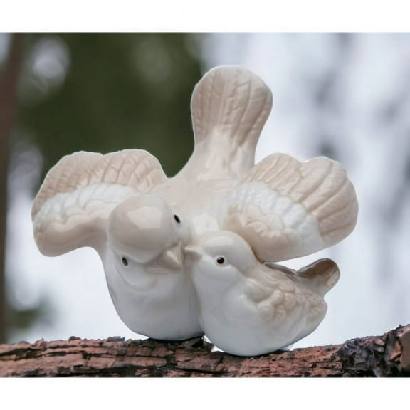 Ceramic Brown Bird Figurine Mom with Baby 3x3.625 Vintage