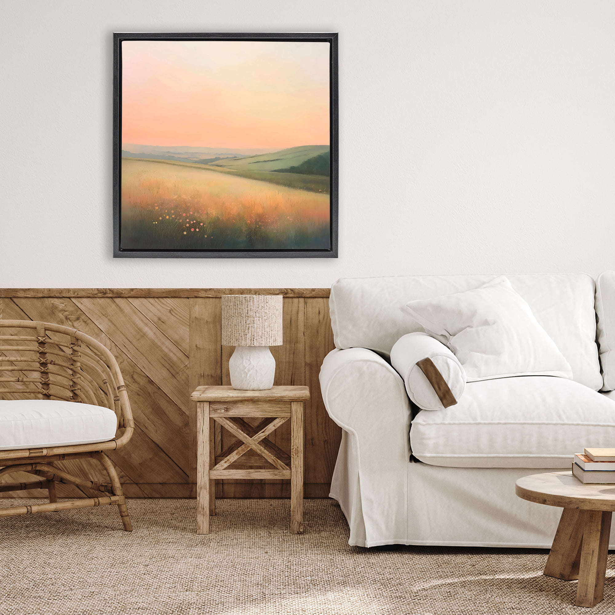 Stupell Industries Sun Coming Up Over Meadow Black Framed Floater Canvas Wall Art, design by Creative Studio