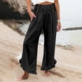 thumbnail image 2 of RUTAYY Women's Pants High Waist Solid Color Casual Loose Fit Drawstring Waistband Asymmetrical Hem Comfortable Trendy Vibrant Trousers, 2 of 5