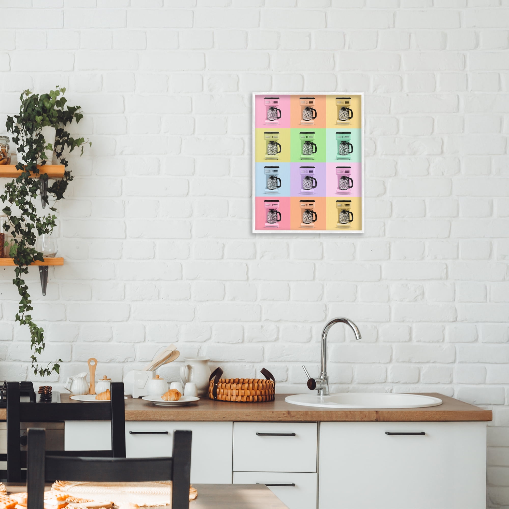 Stupell Industries Disco Coffee Maker Collage White Framed Giclee Art, design by LISH Creative