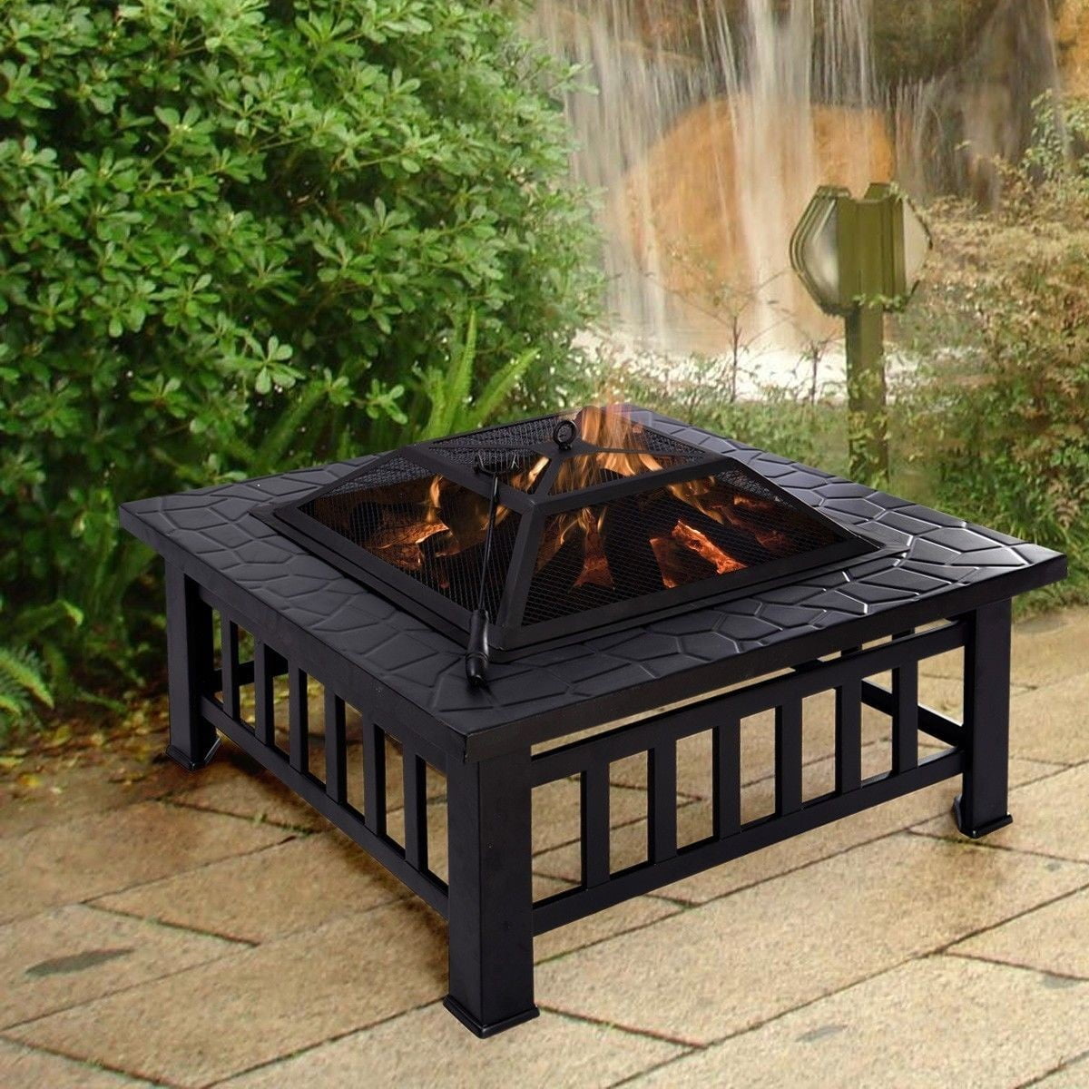 Square Metal 32" Firepit Outdoor Patio Garden Stove BBQ Fireplace Brazier New by Apontus