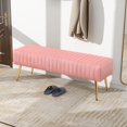 thumbnail image 2 of 44 Inch Velvet Bench, Upholstered Tufted Striped Fabric Bedroom Bench with Golden Metal Legs, Ottoman for Living Room, Solid Wood Indoor Bench for Foyer (Pink), 2 of 9