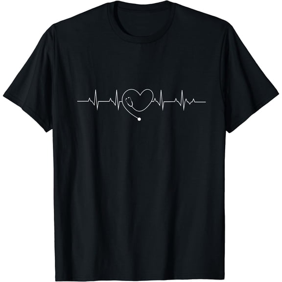 Heartbeat Design Medical Nursing Stethoscope T-Shirt for Nurse Gift