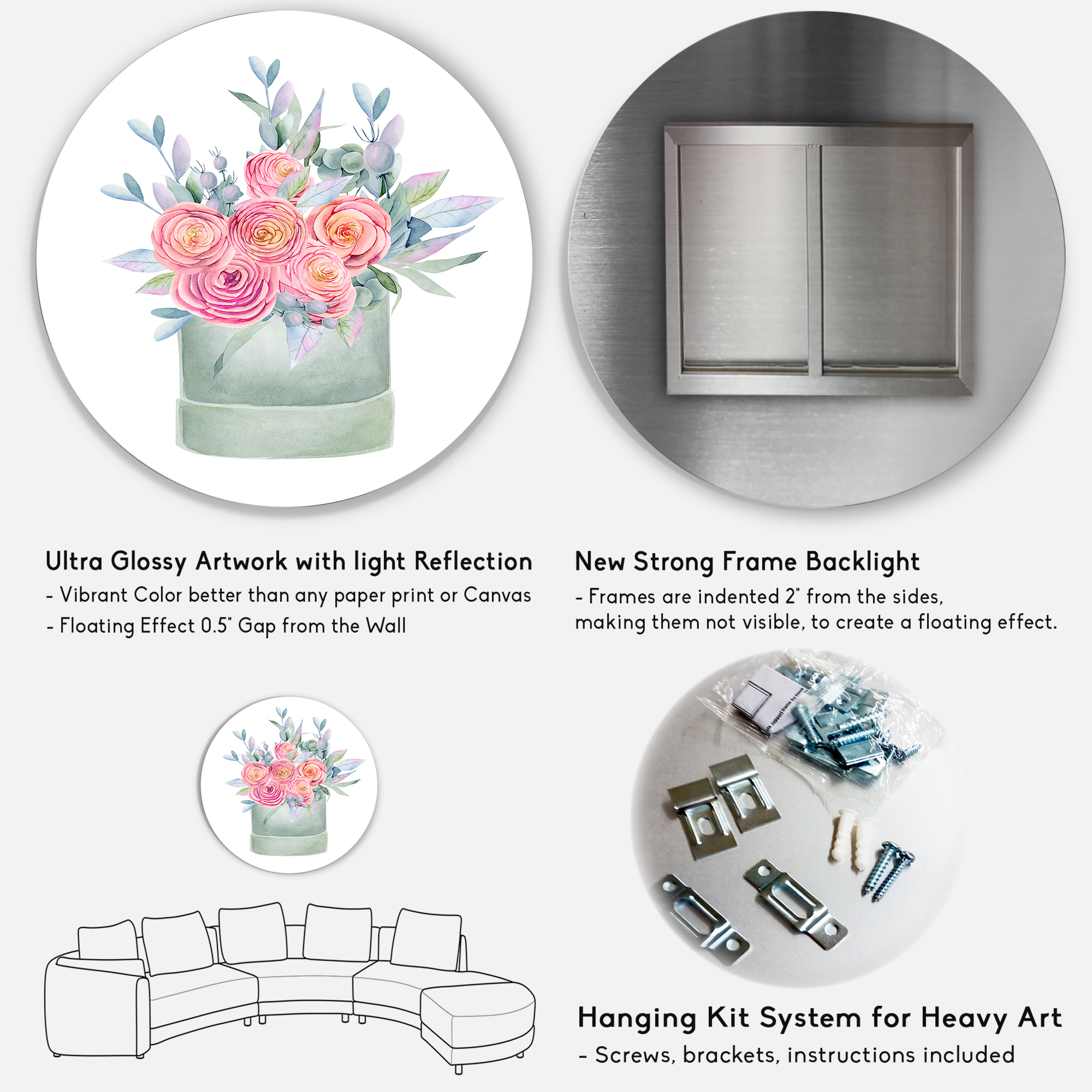 Designart 'Pink Roses With Gift Box' Farmhouse Circle Metal Wall Art 29x29 - Disc of 29