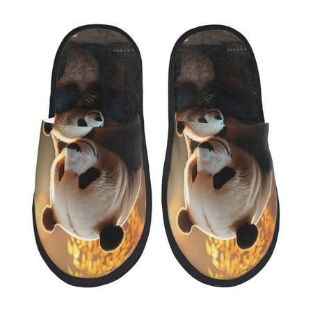 Balery Maple Forest Panda Slient Indoor Furry Fleece Comfort House Shoes Soft Non-Slip Home Shoes Cotton slippers House Slippers-- Large