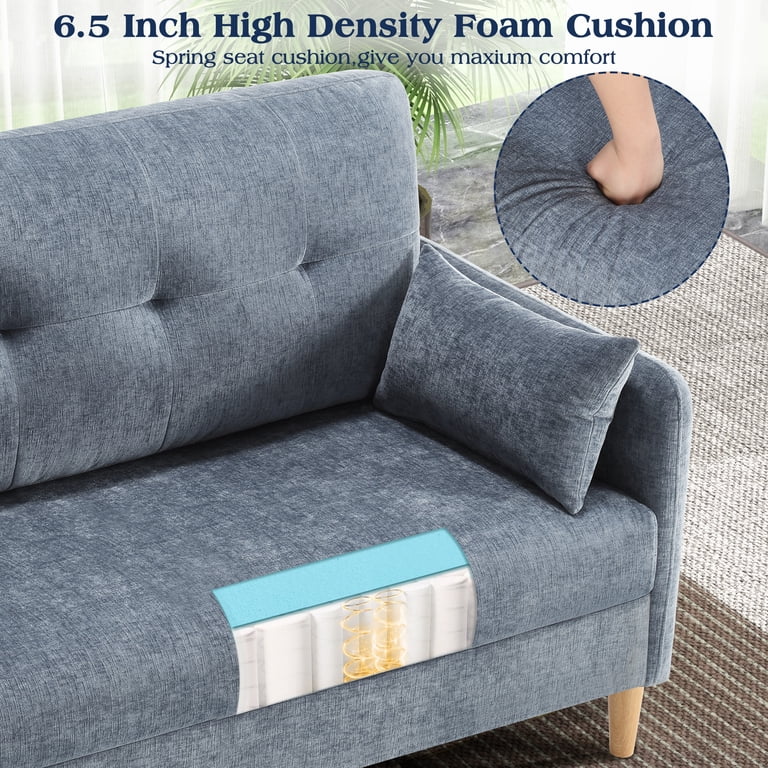 BedLuxury, LoveSeat, 47'' Wide, Blue Chenille 2-Seat Sofa with