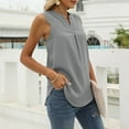 thumbnail image 3 of QLEICOM Womens Summer Tops Oversized T-shirts Solid Lace Sleeveless Vest Splicing V-Neck Casual Loose Tunic Tank Tops Women Shirts Blouses Gray M, 3 of 4