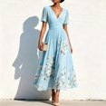 thumbnail image 2 of KLHDSF Dresses For Women Deep V-Neck Short Sleeve Fit And Flare Causal Floral Summer Dress Light Blue L, 2 of 5
