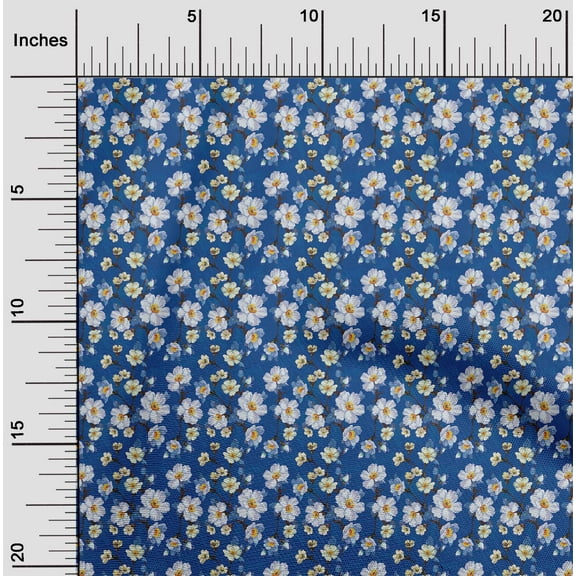 oneOone Cotton Jersey Blue Fabric Sunflower Floral Sewing Material Print Fabric By The Yard 58 Inch Wide