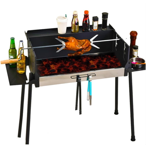 AOJA BBQ Charcoal Grills, Outdoor BBQ Grill Camping Grill, Stainless Steel Grill Offset Smoker, Portable BBQ Barbecue Grill for Picnic Camping Party, Black
