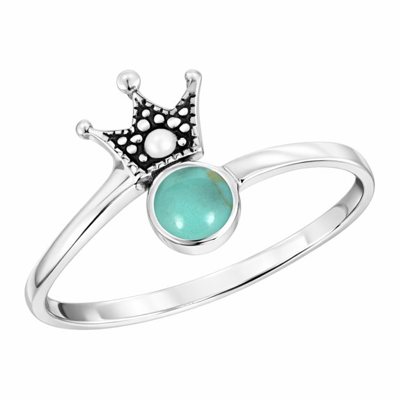 Princess Perfect Tiara Crown Green Turquoise Sterling Silver Band Ring-8