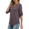 thumbnail image 5 of WIHOLL Women Blouses V Neck T Shirts 3/4 Length Sleeve Cuff Tab Buttons Tunic Tops for Business Casual Outfits, 5 of 11