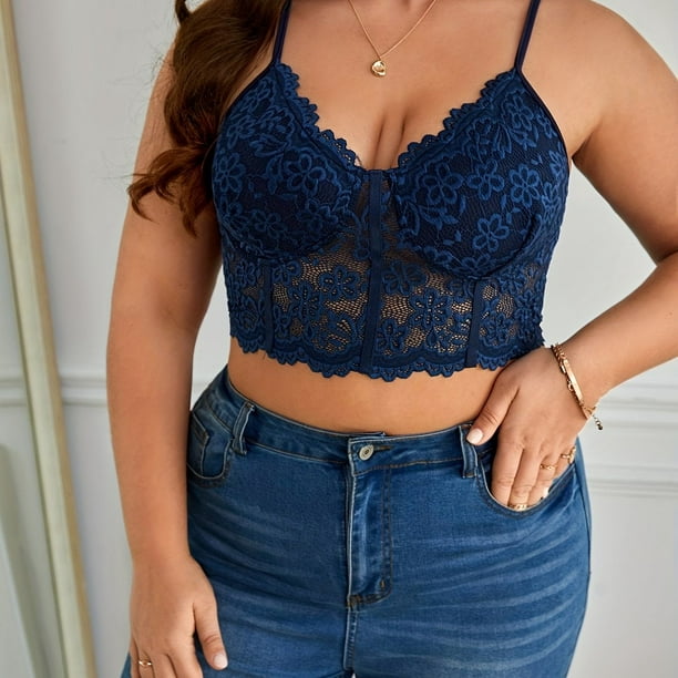Women‘s Plus Size Elegant Floral Lace High Stretch Longline Bra -  Comfortable and Stylish
