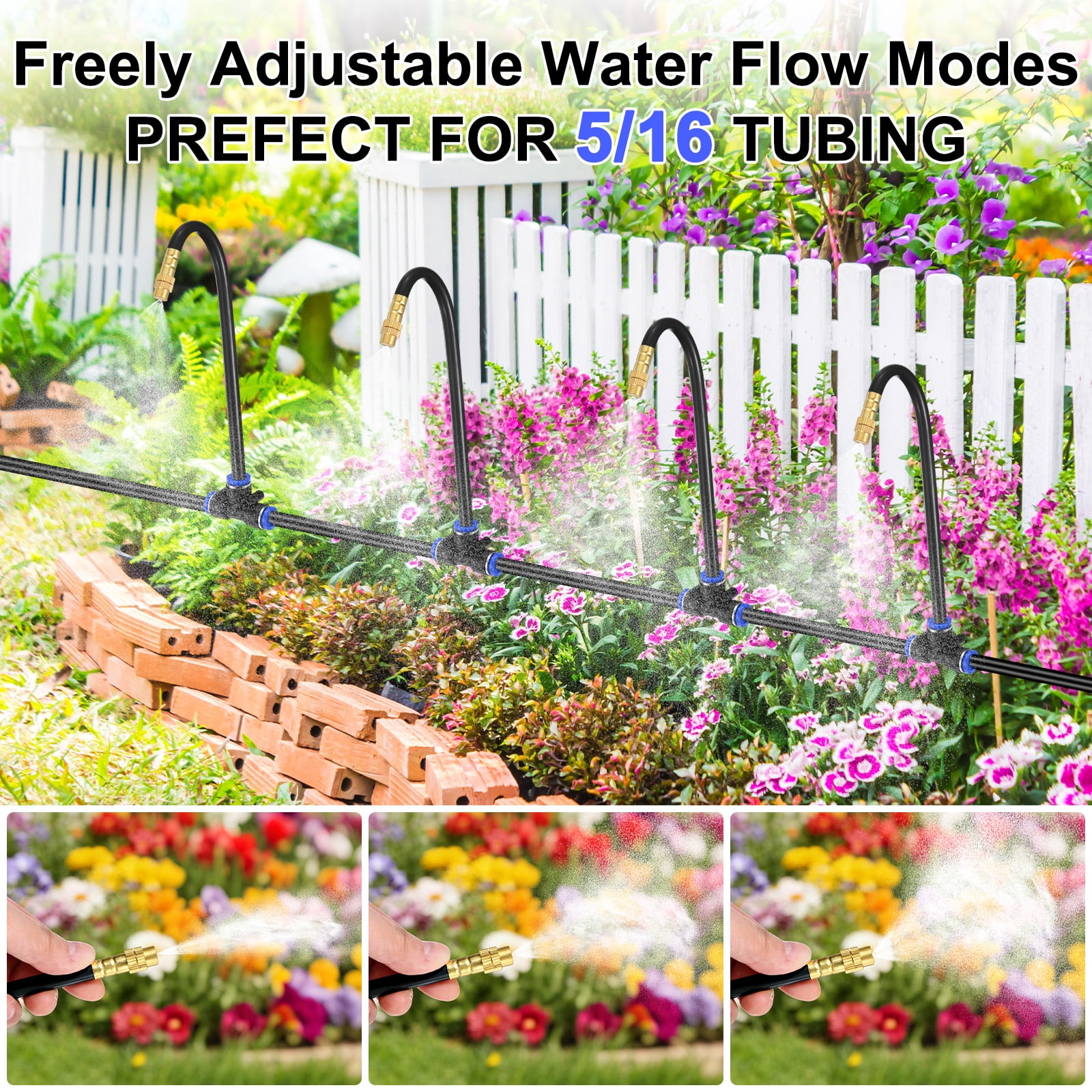 Uxcell 1-Set Drip Irrigation System, 39Ft 5/16" Hoses Garden Watering Misting System with 13pcs 360° Adjustable Copper Nozzles