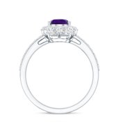 Rosec Jewels Oval Shape Amethyst Ring with Moissanite Halo for Women - 1 Carat - AAA Grade, 14K White Gold, US 5.50