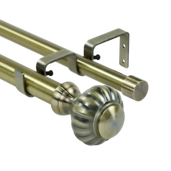 Urbanest Door Knob Manhattan 1" 3/4" Double Drapery Curtain Window Rod Set - 48" to 84", Antique Brass
