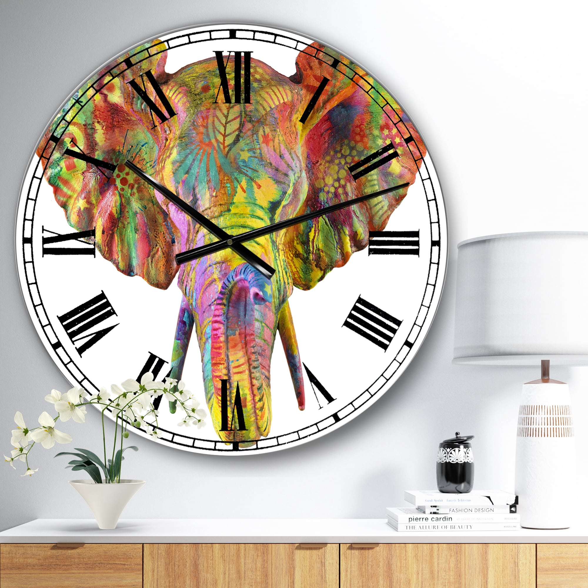 Designart 'Rainbow Elephant' Oversized Modern Wall Clock