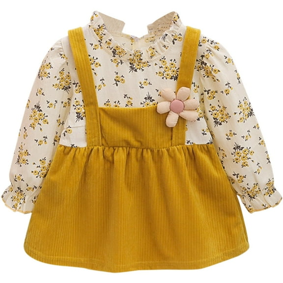 Otqutp Elegant Korean Style Floral Dress for Girls - Soft Cotton Princess Spring/Autumn Dress, Baby Toddler Casual Parties Skirt