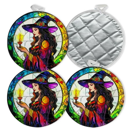 

4 PCS Pot Holders for Kitchen Potholders Sets with Hook for Oven Cooking Baking Beautiful Witch With Large Hat