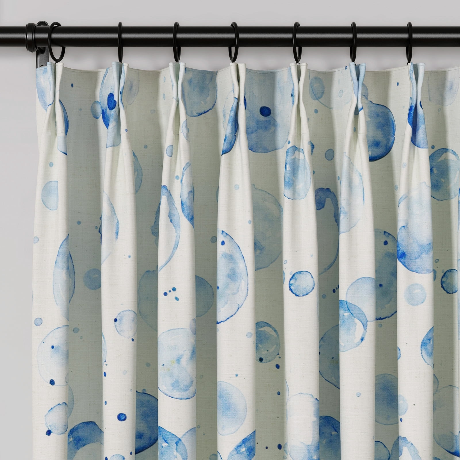 TWOPAGES 84"x102" Polyester Linen Drape Pinch Pleated Light Filtering Boho Print Curtain for Kitchen, 1 Panel, Blue Bubbles