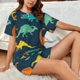 thumbnail image 6 of Kdxio Cartoon dinosaur Print Pajamas Sets for Women Short-Sleeved Pjs with Lounge Shorts Two Piece Sleepwear S-4XL, 6 of 8