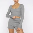 thumbnail image 7 of XuJwPNcy Womens Pajama Sets Long Sleeve Pullover Top and Shorts Matching Lounge Set 2 Piece Tracksuit Outfits, 7 of 7