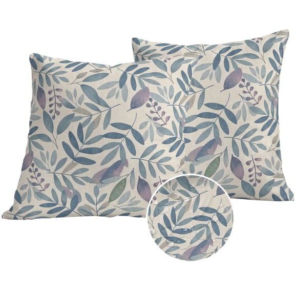 Blue Leaf Outdoor Pillow Covers 18x18 Set of 2,Waterproof Patio Throw Pillowcase Protectors,Farmhouse Purple Fruit Nature Branch Plant Decorative Pillow Shams Cushion Covers for Seat Bed Couch Sofa