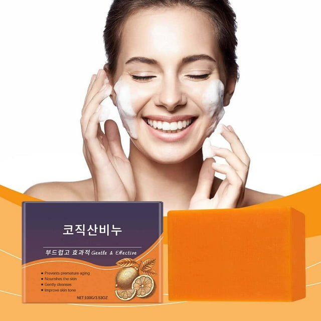Fiudx Jabón En Vitamina C, Barra Limpiadora Radiante Resplandor, Pastilla Hidratante Control En Grasa, Espuma Suavizante En Limpieza Profunda, Facial y Corporal, Cuidado Diario, 100 G, Fórmula Refres