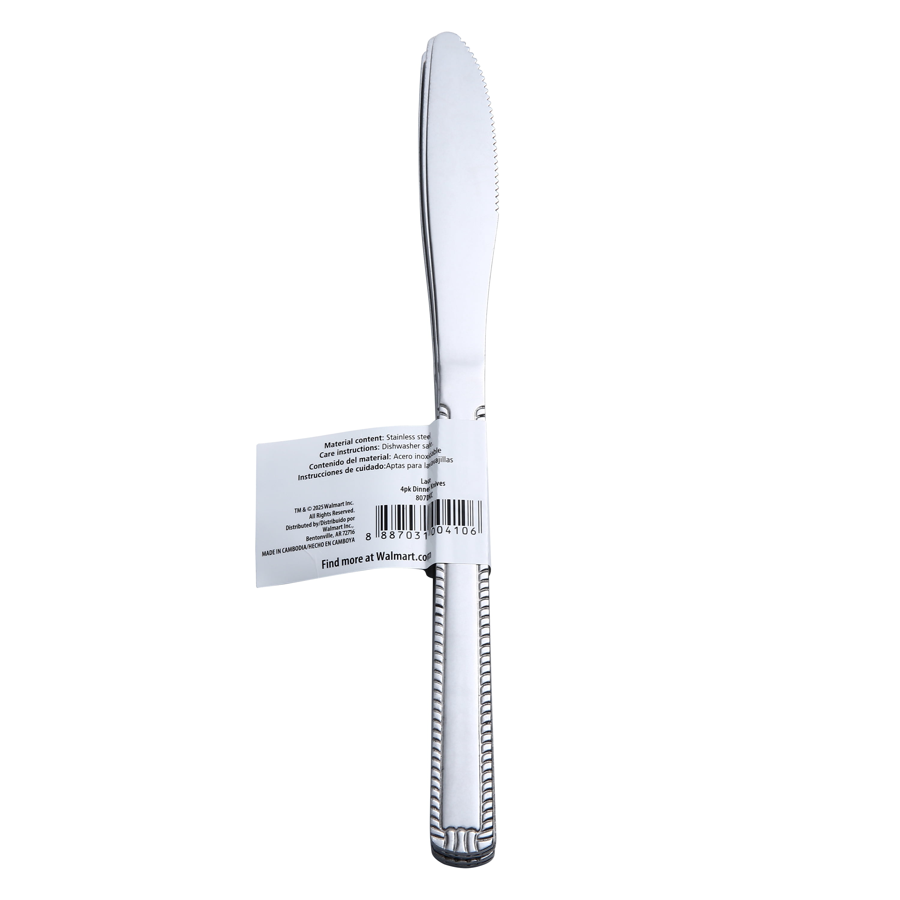 (2 pack) Mainstays Lace Stainless Steel Adult Dinner Tableware Knife, 4-Piece Set,Silver