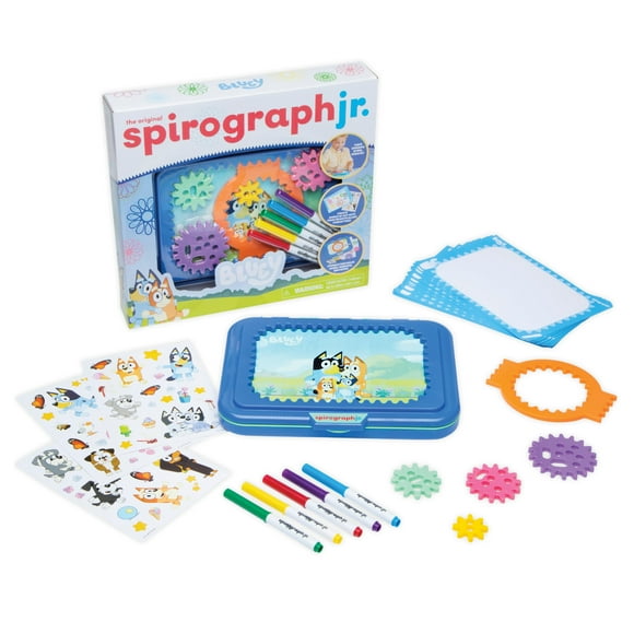 Spirograph Jr Bluey Toys - Arts et Bricolage pour Tout-Petits, Trousse d'Art de Dessin, Activités pour Tout-Petits, Autocollants Bluey, Bloc à Dessin, Engrenages Jumbo, Marqueurs Lavables, Libérez Votre Artiste Intérieur Enfant, 3+