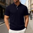 thumbnail image 2 of IWRICH Men's Corduroy Short Sleeve Polo Shirts Button up Solid Color T Shirts Summer Casual Stylish Textured Tops with Pocket Navy XL, 2 of 8