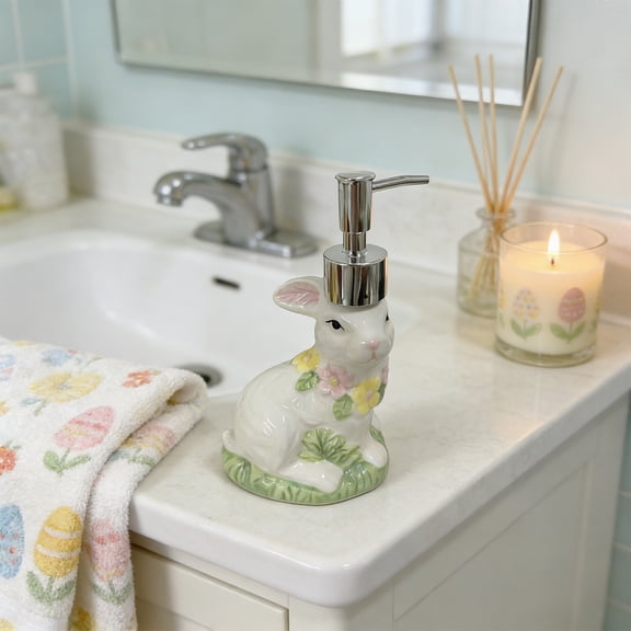 DURUA Easter Bunny Soap Dispenser Bottle – Ceramic Animal Bathroom Accessories, Shower Perfume or Lotion Container, European Style Home Décor