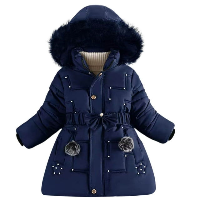 ShomPort Girls Mid-Length Puffer Jackets Fleece Stand Collared Zipper Mock Neck Dress Coats Trendy Thick Winter Kids Clothes with Pockets