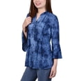 thumbnail image 2 of NY Collection Women's Petite 3/4 Bell Sleeve Pleat Front Y Neck Top, 2 of 4