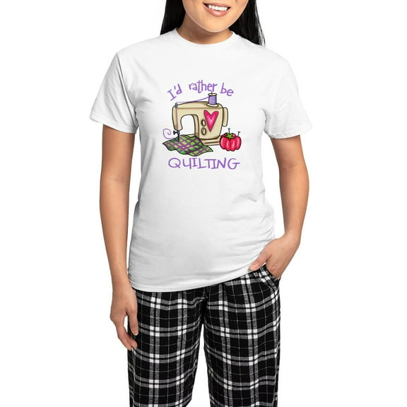 CafePress - I'd Rather Be Quilting Women's Light Pajamas - Women's Short Sleeve Print T-Shirt and Pants Light Cotton Pajama Set