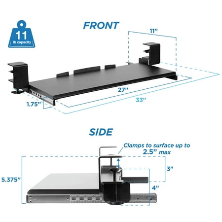 Mount-It! - Clamp-On Keyboard & Mouse Drawer Platform - Black