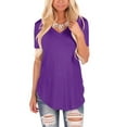 thumbnail image 2 of Uhndy Women's Short Sleeve V-Neck Loose Casual Solid Color T-Shirt Summer Top, Women's Short Sleeve V-Neck Shirt, Women's Basic/Solid Color T-Shirt锛孭urple L, 2 of 5