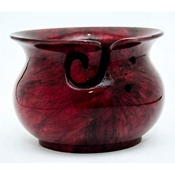 Hind Handicrafts Premium Solid Handmade Crafted Metallic Finish - Aluminium Portable Yarn Storage Bowl - Holder for Knitting Crochet Hook Accessories (6" x 6" x 4", Rosewood)