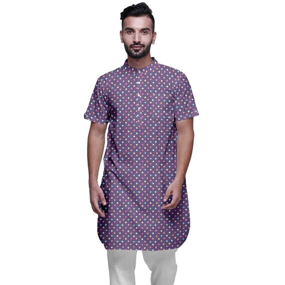 Atasi Printed Kurta For Men Mandarin Collar Cotton Cambric Casual Kurta Shirt