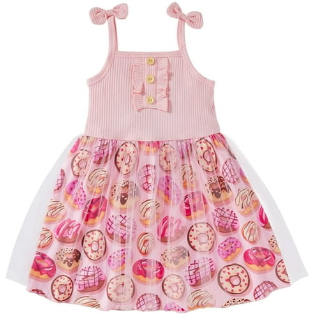 

GRNSHTS Toddler Baby Girl Summer Dress Sleeveless Strap Knit Print Mesh Tutu Skirt Sundress